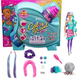 Barbie Color Reveal Glittery Purple cu 25 de coafuri and Party-Themed HBG41