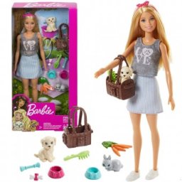 Barbie cu animale de companie caine si iepure FPR48