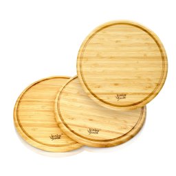 Klarstein Set din 3 piese, platouri pentru mic dejun din bambus, rotunde, 25 x 1,6 cm (ØxÎ), întreținere ușoară (BW-10191-001)
