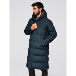 Ombre Classic men's long hooded jacket - navy blue