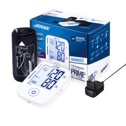 Tensiometru electronic de brat Novama Prime+ White, masurare in timpul umflarii mansetei, detectarea aritmiei, memorie 2 x 100 masuratori, manseta reglabila 22 - 42 cm, alimentator USB inclus, Alb