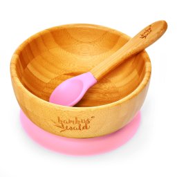 Klarstein Vesela pentru copii, cu castron și lingură de bambus, 400 ml, inclusiv ventuză, Ø: 13,7 cm (BW-10144-003)