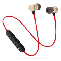 Casti audio Bluetooth sport stereo cu suport magnetic rosu auriu