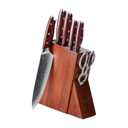 Gudaro - Set cuțite de bucătărie KENSHO, 7 piese, suport din salcâm