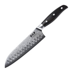 Gudaro - Cuțit de bucătărie Santoku din oțel Damasc SHIRO 7", lamă din 67 de straturi de oțel, lungime 17,5 cm