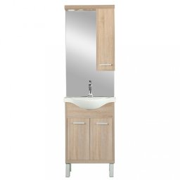 Set mobilier baie Leziter Nerva Nerva 55 cm, stejar Sonoma, cu lavoar si oglinda