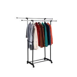 Suport haine Leziter LRA-07 negru, dublu, reglabil pe inaltime, cu roti