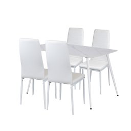 Set dining Leziter Jenna 4+1 alb, masa 140x80 cu blat din piatra sinterizata