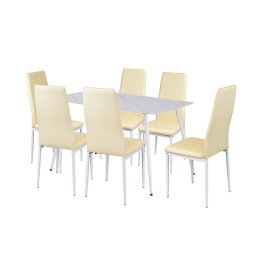 Set dining Leziter Jenna 6+1 bej, masa cu blat din piatra sinterizata