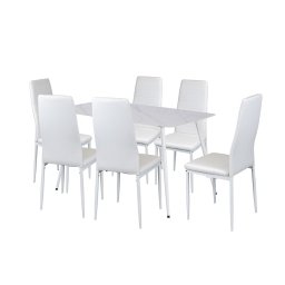 Set dining Leziter Jenna 6+1 alb cu masa Bora si 6 scaune Tino NOVA
