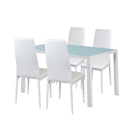 Set dining Leziter Liana 4+1 alb cu masa din sticla securizata si 4 scaune
