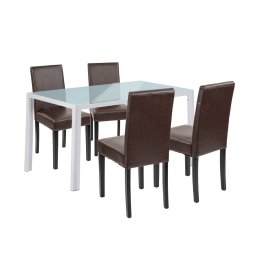 Set masa cu 4 scaune Leziter Mira alb-maro, blat sticla securizata 140x80