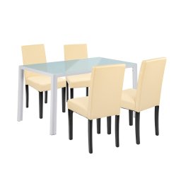 Set masa cu 4 scaune Leziter Mira alb-bej, masa din sticla securizata 140x80