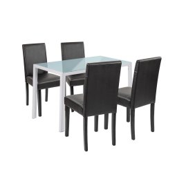 Set masa Leziter Mira 4+1 alb-negru, masa din sticla si 4 scaune