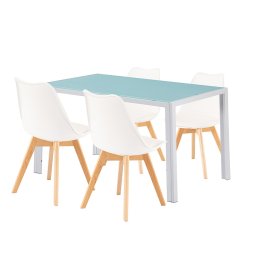 Set dining Leziter Nuvia 4+1 alb, masa din sticla si 4 scaune
