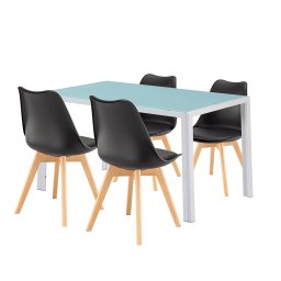 Set dining Leziter Nuvia 4+1, masa sticla 140 cm si 4 scaune negre