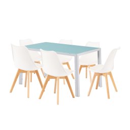 Set de dining Leziter Nuvia 6+1 alb, masa din sticla 140x80 cm