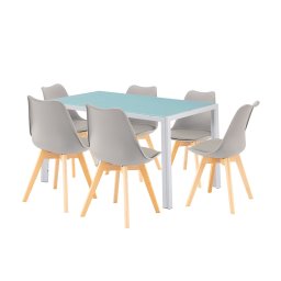 Set de dining Leziter Nuvia 6+1 alb-gri cu masa din sticla si 6 scaune