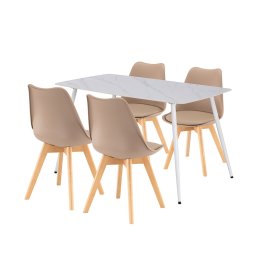 Set dining Leziter Ravena 4+1 alb-bej, masa 140x80 cm, 4 scaune