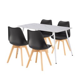 Set dining Leziter Ravena 4+1 alb-negru, masa piatra sinterizata 140x80
