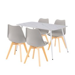 Set dining Leziter Ravena 4+1 alb-gri cu masa din piatra sinterizata