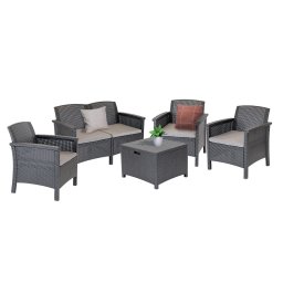 Set mobilier de gradina Leziter Venus II Big, 5 locuri, rattan grafit