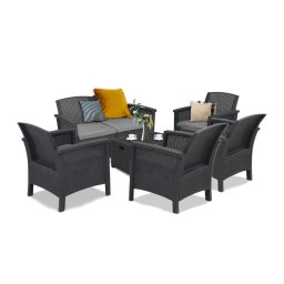 Set mobilier de gradina Leziter Venus II Big, 6 locuri, grafit, aspect ratan