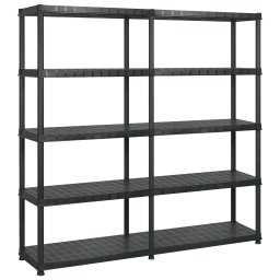 Raft de depozitare cu 5 polite, negru, 183x45,7x185 cm, plastic GartenMobel Dekor