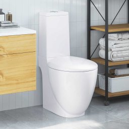 Vas WC toaleta de baie, alb, ceramica, rotund, flux inferior GartenMobel Dekor