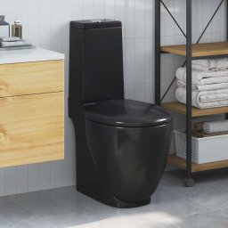 Vas WC toaleta baie, negru, ceramica, rotund, flux inferior GartenMobel Dekor