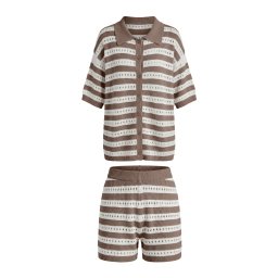 Imily Bela Costum cu pantaloni maro / alb