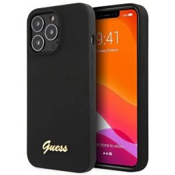 Husa Guess GUHCP13XLSLMGBK iPhone 13 Pro Max 6.7" black/black hardcase Silicone Script Gold Logo
