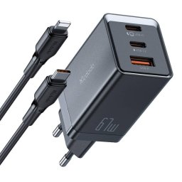 Incarcator de retea CH-1544 GaN wall charger, 2x USB-C, 1x USB, 67W + USB-C to Lightning cable (black)