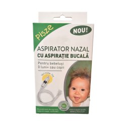 Aspirator nazal manual Pisze cu aspiratie bucala pentru bebelusi si copii 0–6 ani, Varf moale, Fara BPA, Sterilizabil, 3 x Filtre din burete