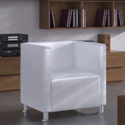 Fotoliu model cub, piele artificială, alb