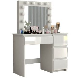 Masa de toaleta/machiaj, alb, sertare lucioase, cu oglinda si LED-uri, Irina, 94x43x141 cm GartenVIP DiyLine