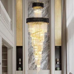 Candelabru din cristal CC900, Ø70 cm, 34xE14, auriu lucios/negru, inaltime reglabila