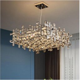 Candelabru din cristal auriu lucios RZ-2, 10xE14, Ø50 cm, inaltime reglabila