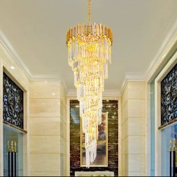 Candelabru din cristal auriu lucios CC110, 60 cm, 28xE14, inaltime reglabila