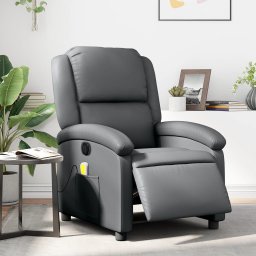 Fotoliu de masaj electric rabatabil, gri, piele ecologica GartenMobel Dekor