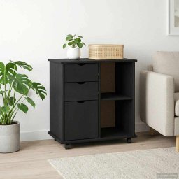 Cabinet mobil Negru 63,5 x 39 x 65,5 cm Lemn de pin masiv GartenMobel Dekor