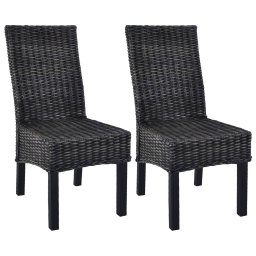Scaune de bucatarie, 2 buc., negru, ratan Kubu si lemn de mahon GartenMobel Dekor