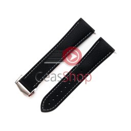 Curea cauciuc FKM Premium neagră cusătură albă, pentru OMEGA, telescop QR 22mm