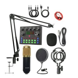 Microfon condensator podcast profesional cu placa de sunet Q SK8