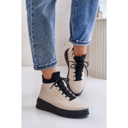 Lightweight leather sports shoes on platform Artiker beige