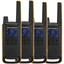 Kit 4 Statii Radio Emisie/Receptie Motorola Talkabout T82 Extreme Quad Pack Lanterna LED 16 Canale IPX4 Raza de Functionare 10KM Negru/Portocaliu