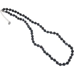 Colier cu noduri Agat negru sfere fatetate, 6mm