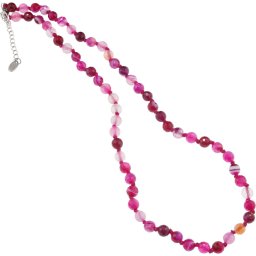 Colier cu noduri Agat roz sfere fatetate, 6mm