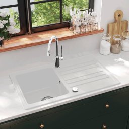 Chiuveta bucatarie granit, bazin unic cu scurgere, reversibila, alb GartenMobel Dekor
