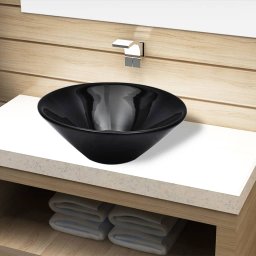 Chiuveta ceramica pentru baie, rotunda, negru GartenMobel Dekor